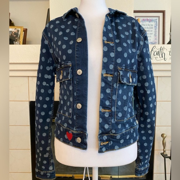 LuLaRoe Jackets & Blazers - LulaRoe Kenny Denim Jacket Polka Dot, Hearts, Dark/Light Blue, Size Extra Small